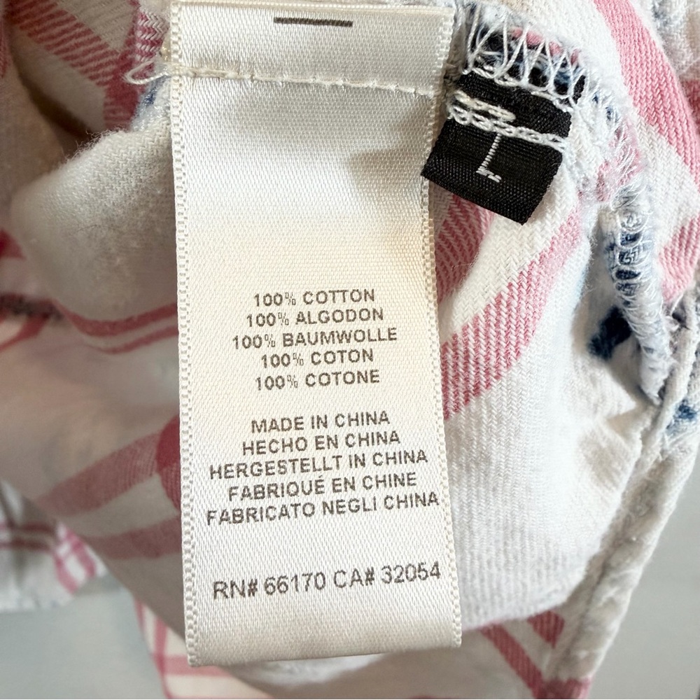 Anthropologie Cloth & Stone Button Down Shirt Size L Split Back Red White Blue - Picture 7 of 11